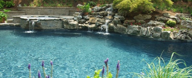 New Retaining Wall, Spa, Moss Rock Waterfall: